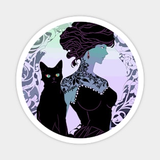 Woman and black cat (purple) Magnet